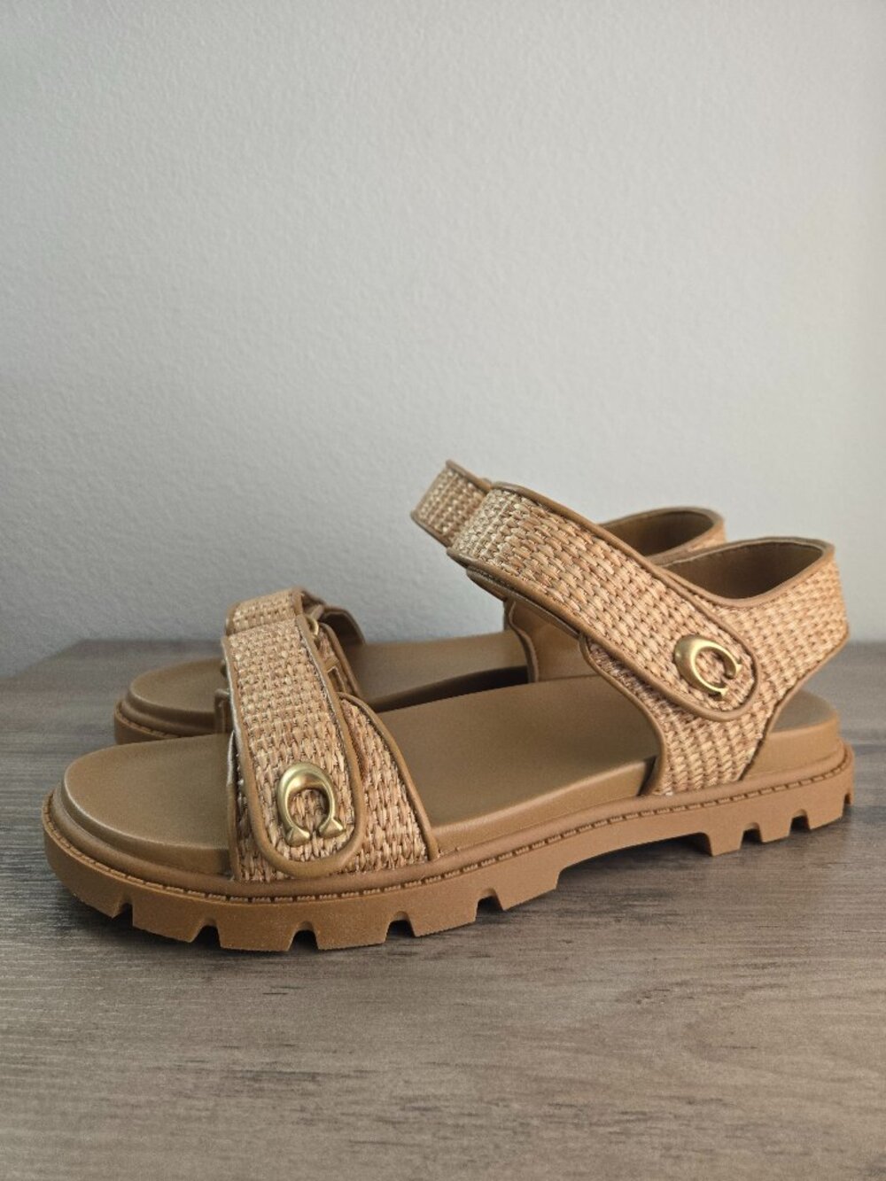 COACH Brynn Straw Open Toe Casual Sandals Natural Size 11B